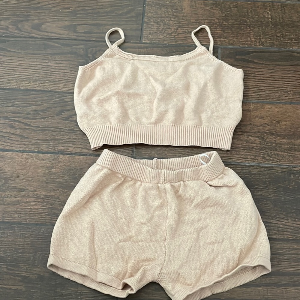 Shein tan crop top set